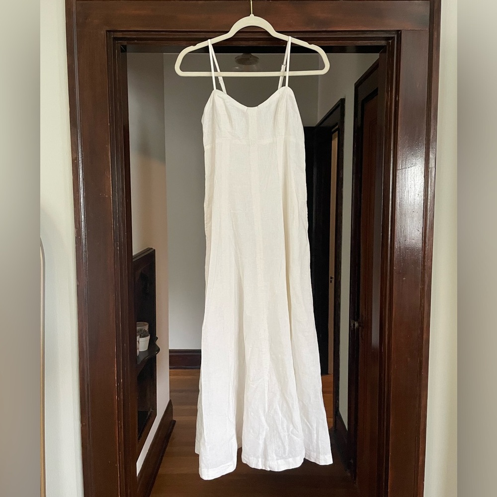 Abercrombie Linen Blend Sweetheart Midi Dress White